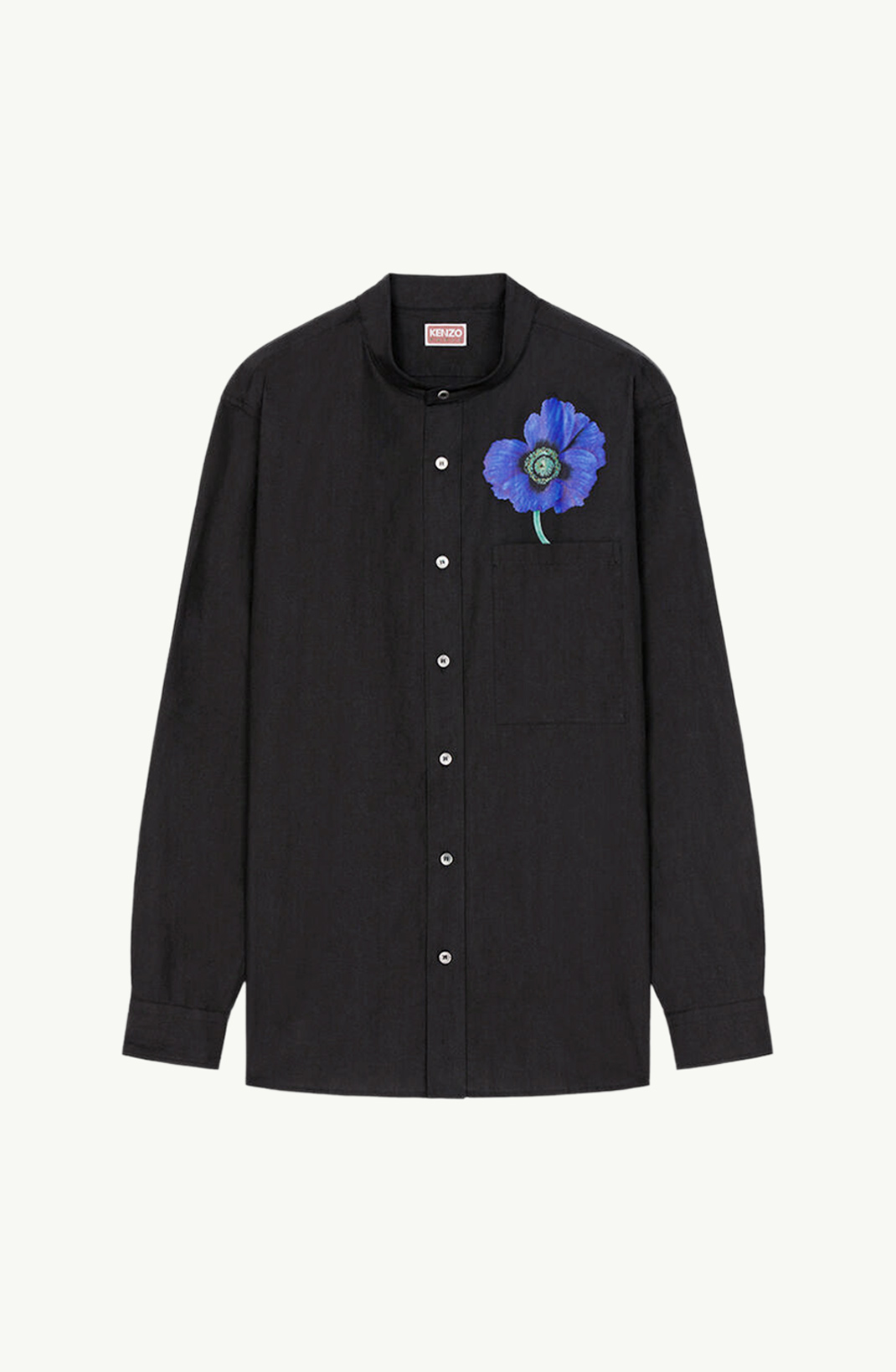 KENZO Men Kenzo Poppy Poplin Long Sleeves Shirt in Black with Stand-Up Collar 0