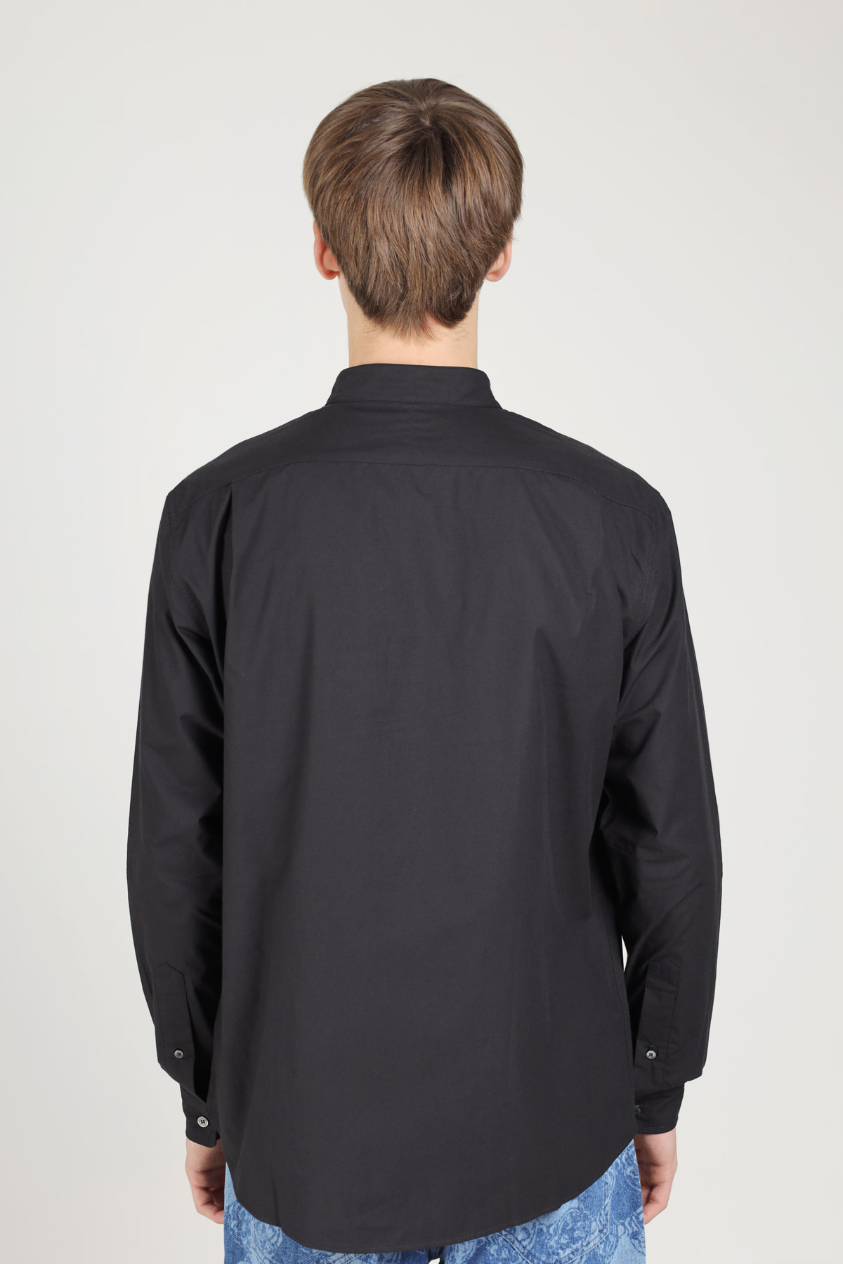 KENZO Men Kenzo Poppy Poplin Long Sleeves Shirt in Black with Stand-Up Collar 2