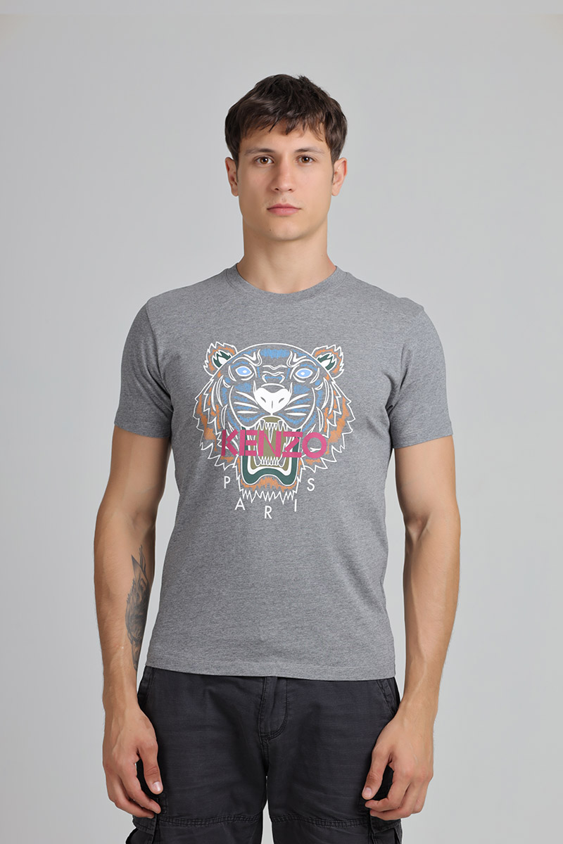 KENZO Men Tiger T-Shirt in Dove Grey/Red/Orange 0