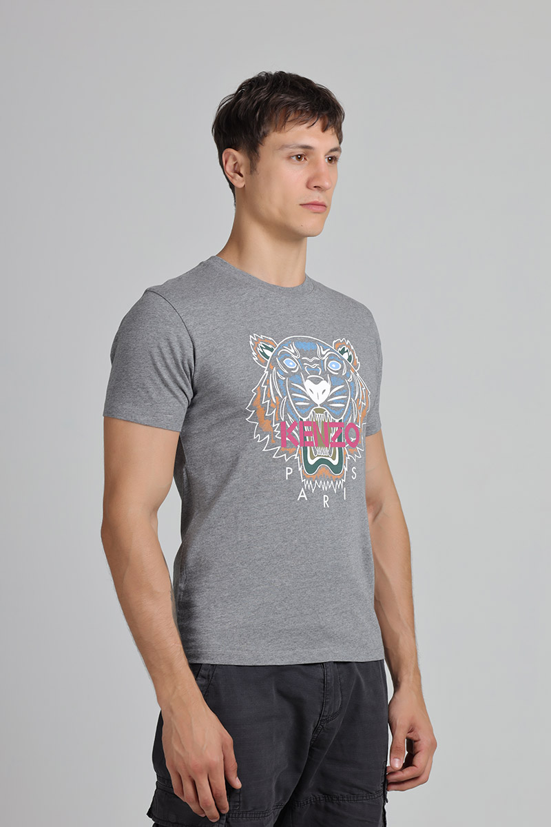 KENZO Men Tiger T-Shirt in Dove Grey/Red/Orange 2