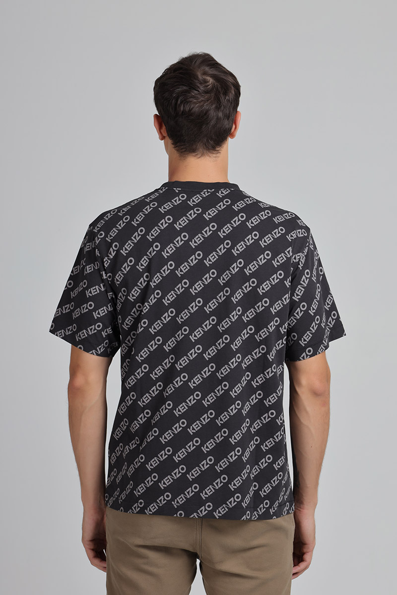 KENZO Men All Over Monogram Print Oversized T-Shirt in Black 1