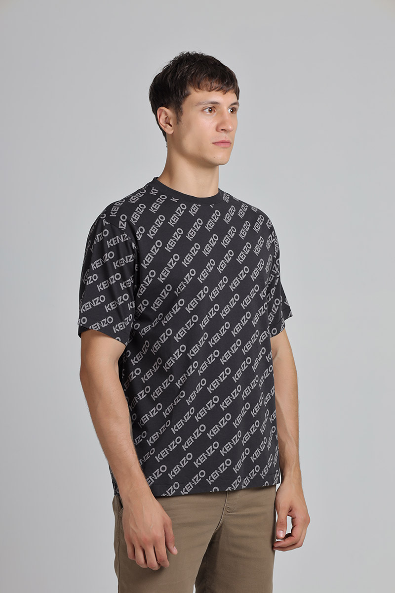 KENZO Men All Over Monogram Print Oversized T-Shirt in Black 2