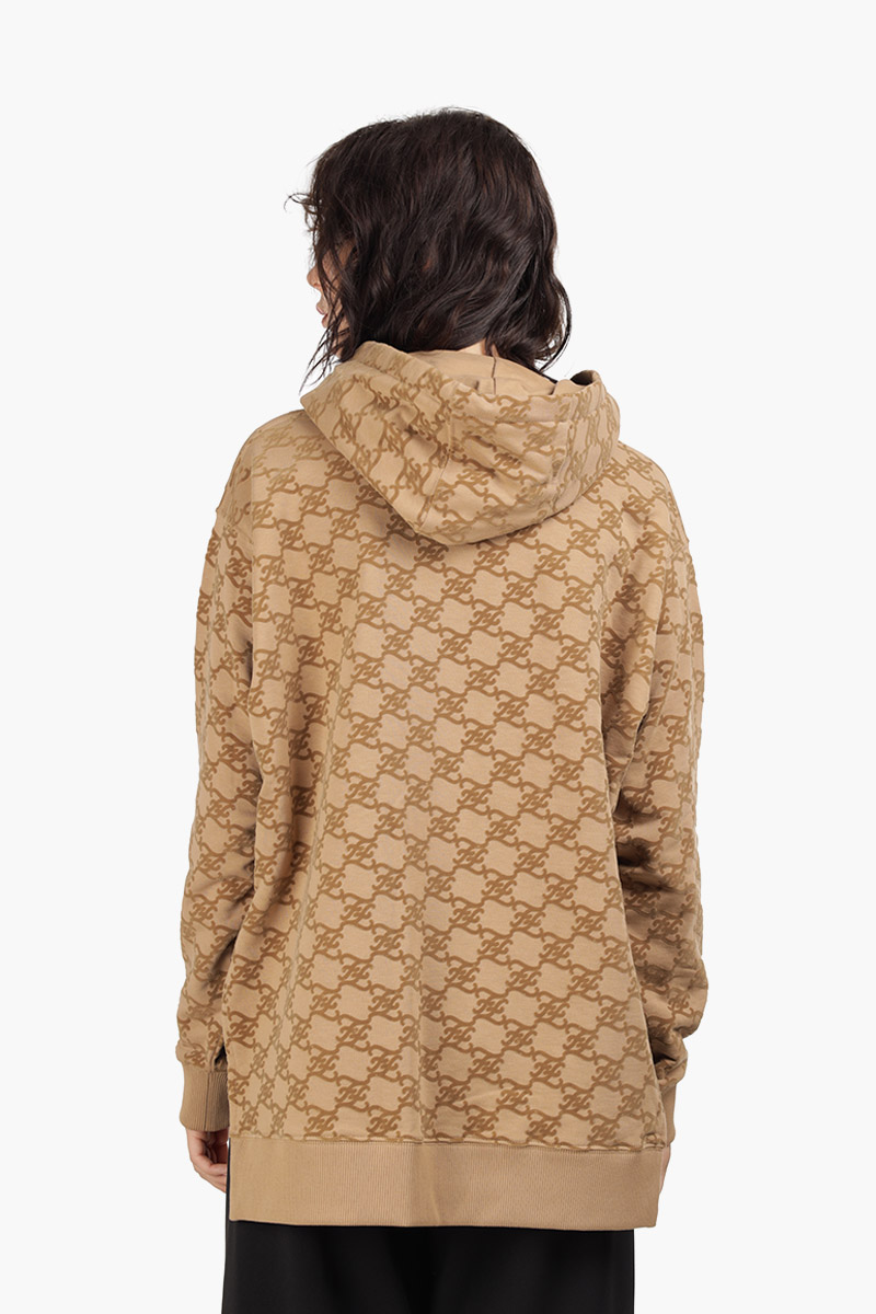 FENDI Women All Over Flocked Karligraphy Oversized Sweatshirt in Beige with Hoodie 1
