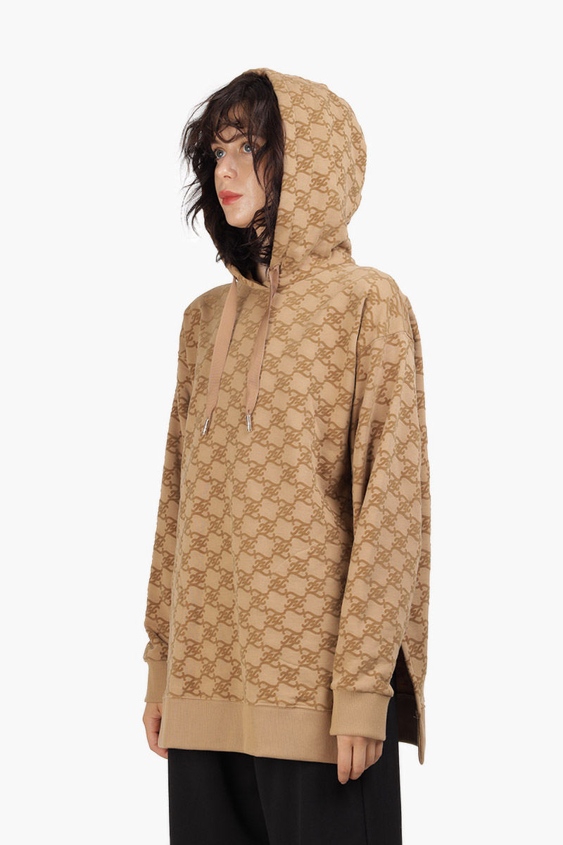 FENDI Women All Over Flocked Karligraphy Oversized Sweatshirt in Beige with Hoodie 2