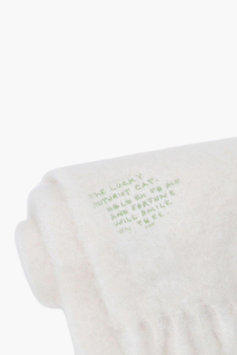 LOEWE Mohair and Wool Scraf in White with Embossed Futurist Cat  1