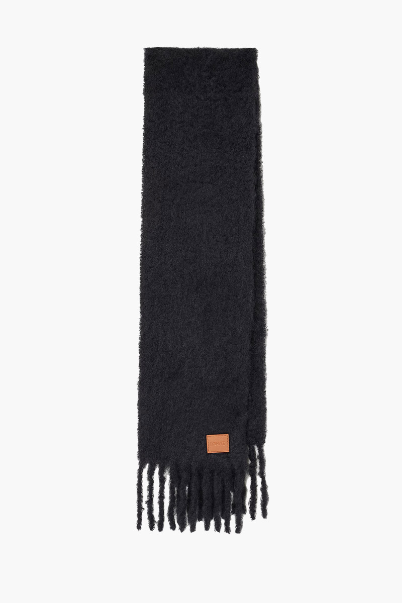 LOEWE Mohain and Wool Scraf in Black with Embossed Logo Patch 0