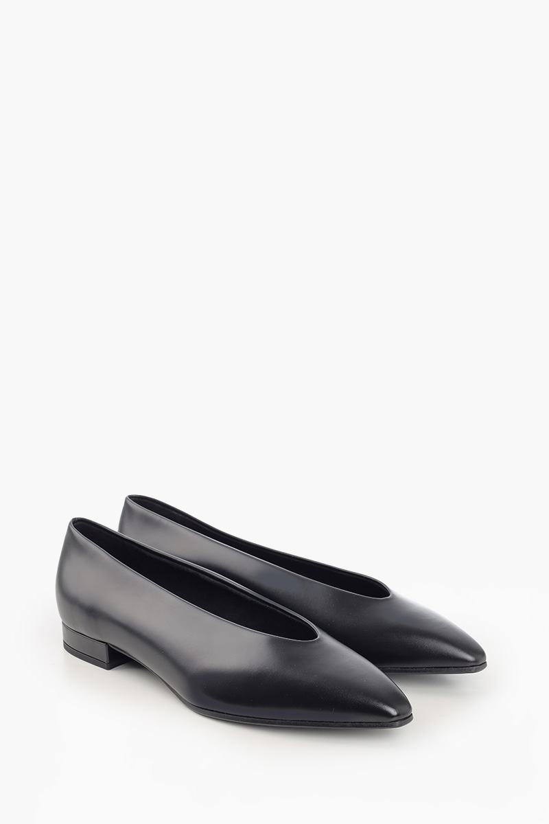LORO PIANA Rebecca Ballerina 2cm in Black Calfskin 2