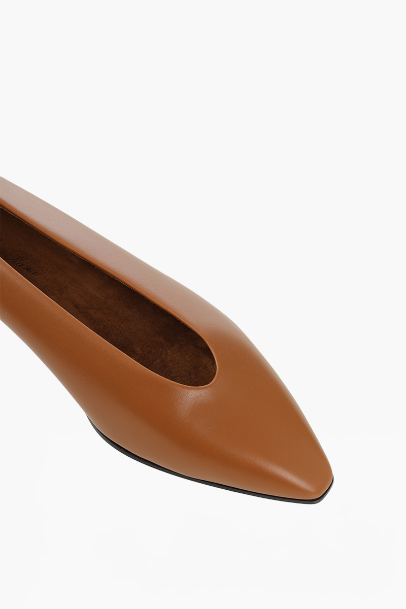 LORO PIANA Rebecca Ballerina 2cm in Saddle Brown Calfskin 3