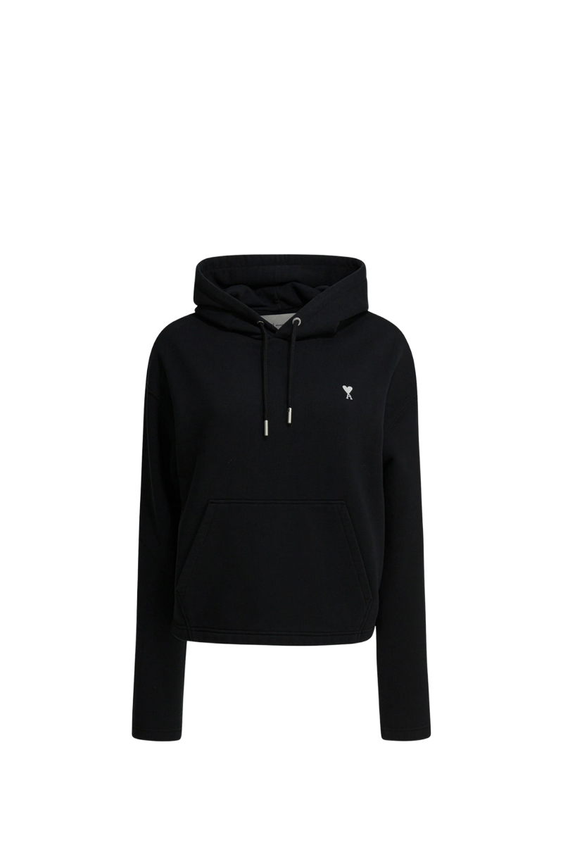 AMI Unisex Ami De Coeur Pullover Hoodie in Black/White Cotton 0