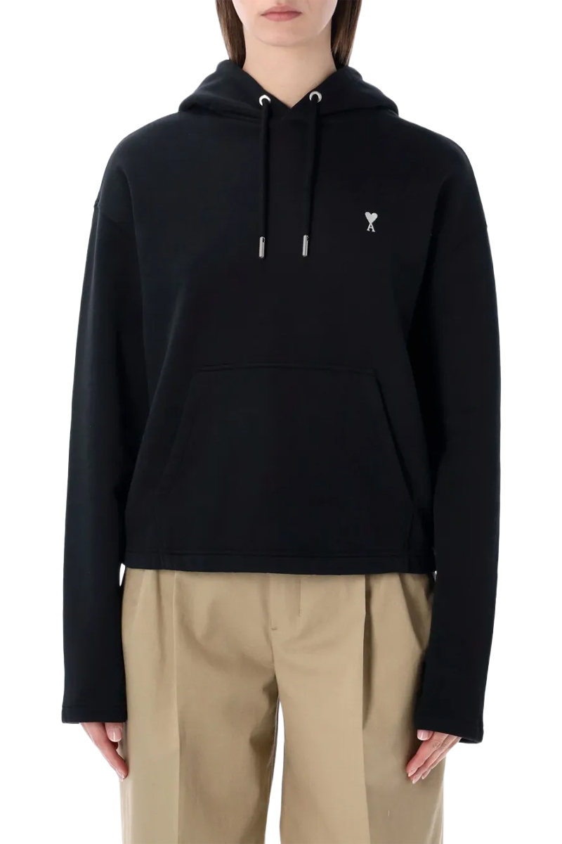 AMI Unisex Ami De Coeur Pullover Hoodie in Black/White Cotton 1