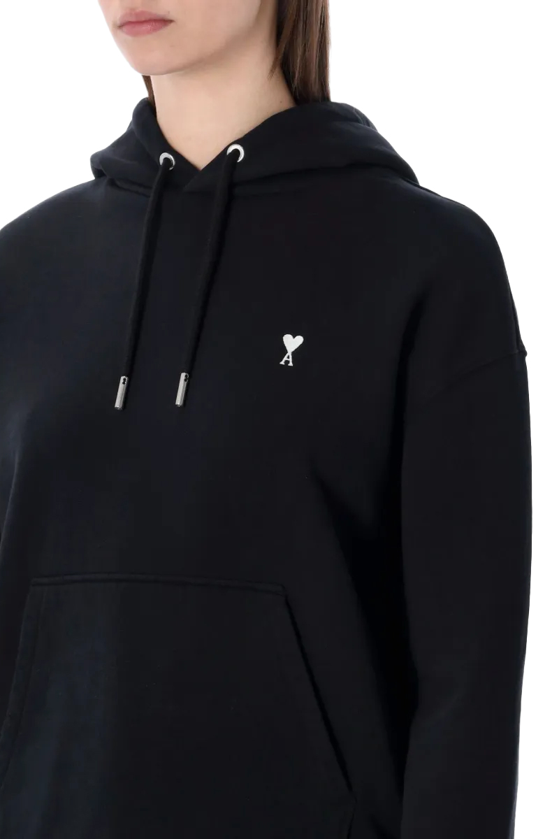 AMI Unisex Ami De Coeur Pullover Hoodie in Black/White Cotton 3