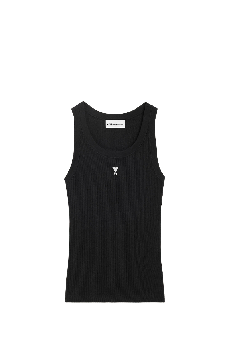 AMI Women Ami De Coeur Ribbed Tank Top in Black/White Cream Cotton 0