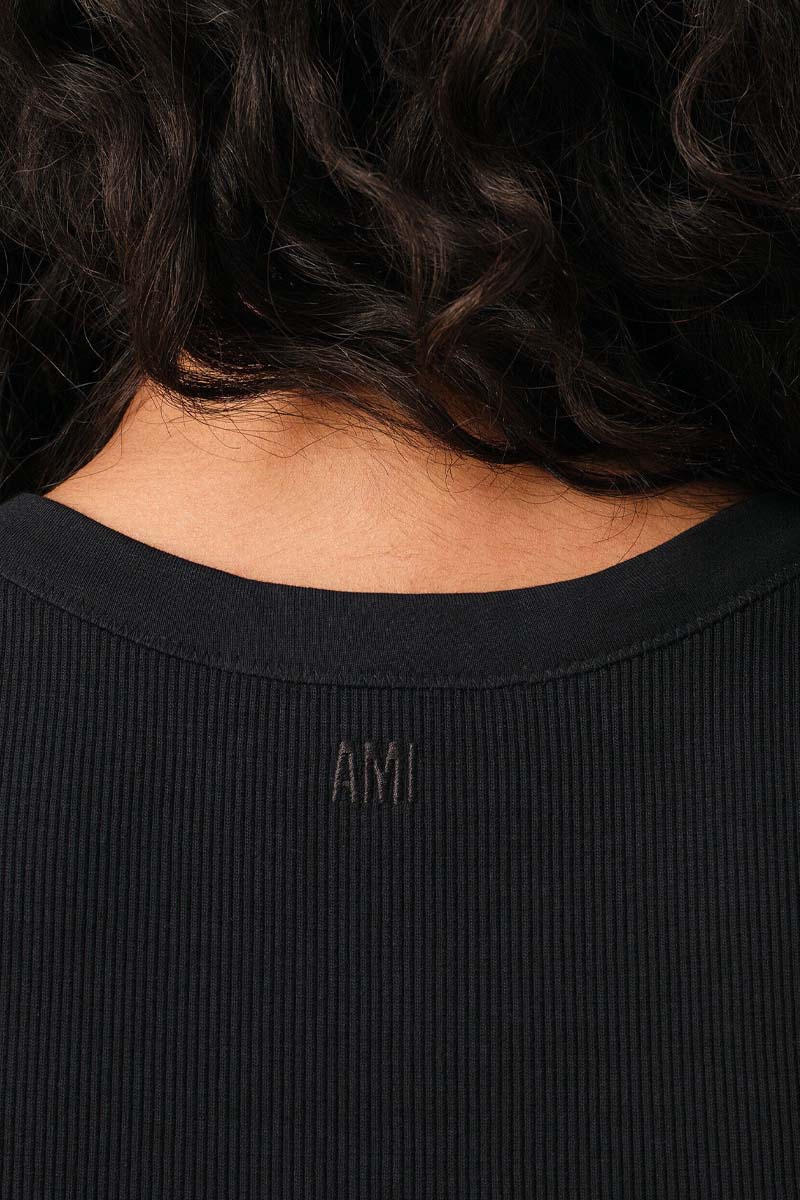 AMI Women Ami De Coeur Ribbed Tank Top in Black/White Cream Cotton 3