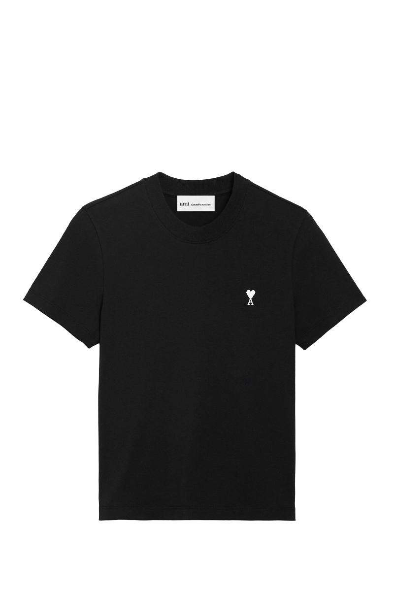 AMI Women Ami De Coeur Cropped T-Shirt in Black/White Cream Cotton 0