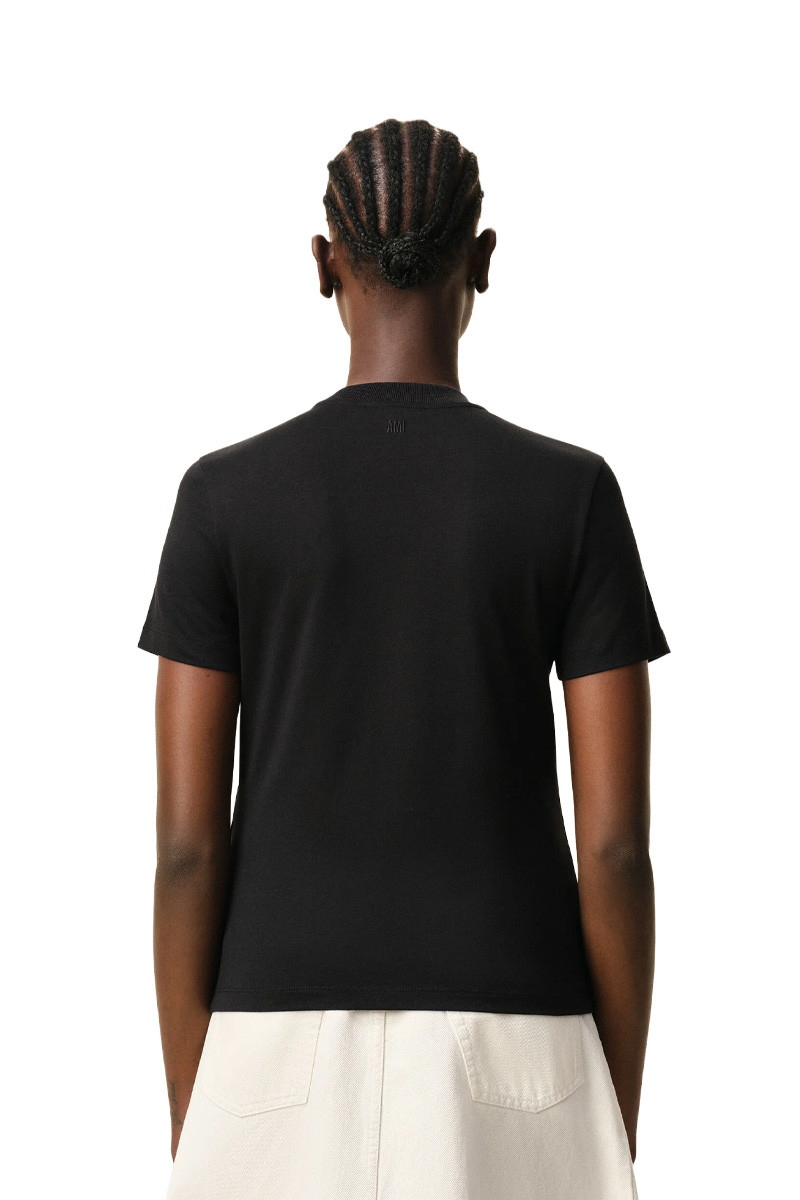 AMI Women Ami De Coeur Cropped T-Shirt in Black/White Cream Cotton 2
