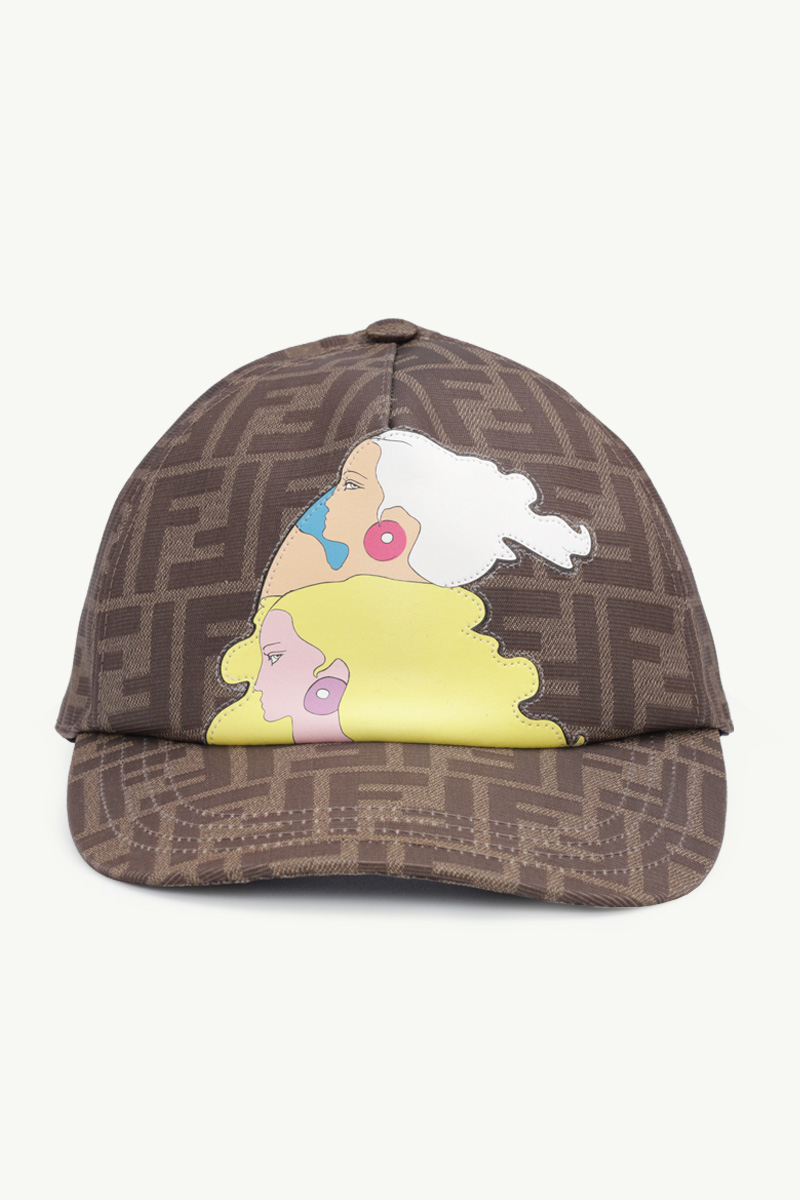FENDI All Over FF Logo Baseball Cap in Brown/Tobacco with The Hairdo Girls Graphics 0