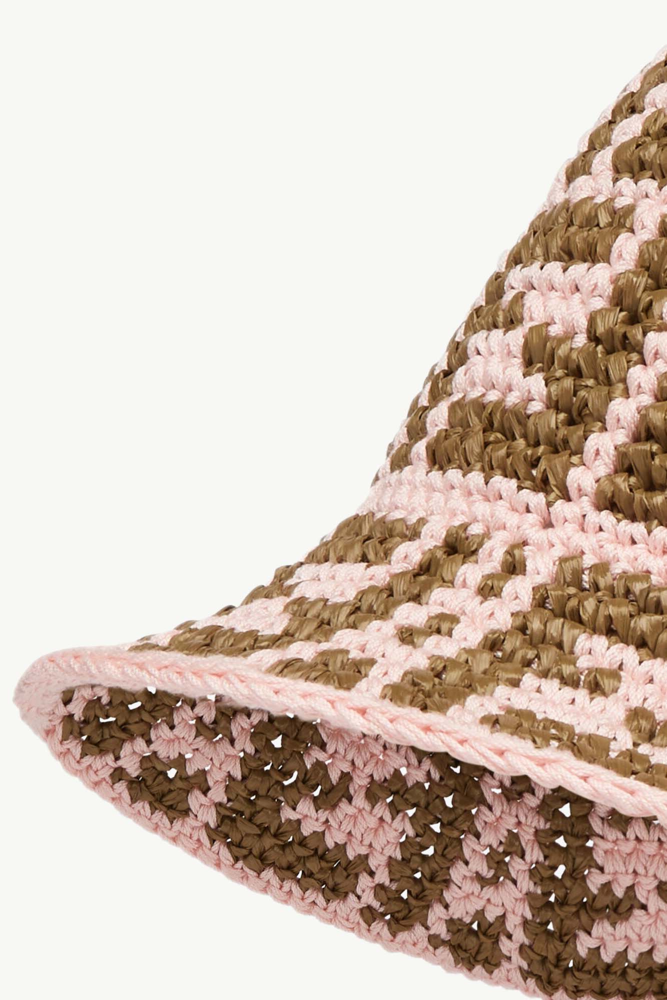 FENDI All Over FF Logo Bucket Hat in Pink/Green Raffia 2