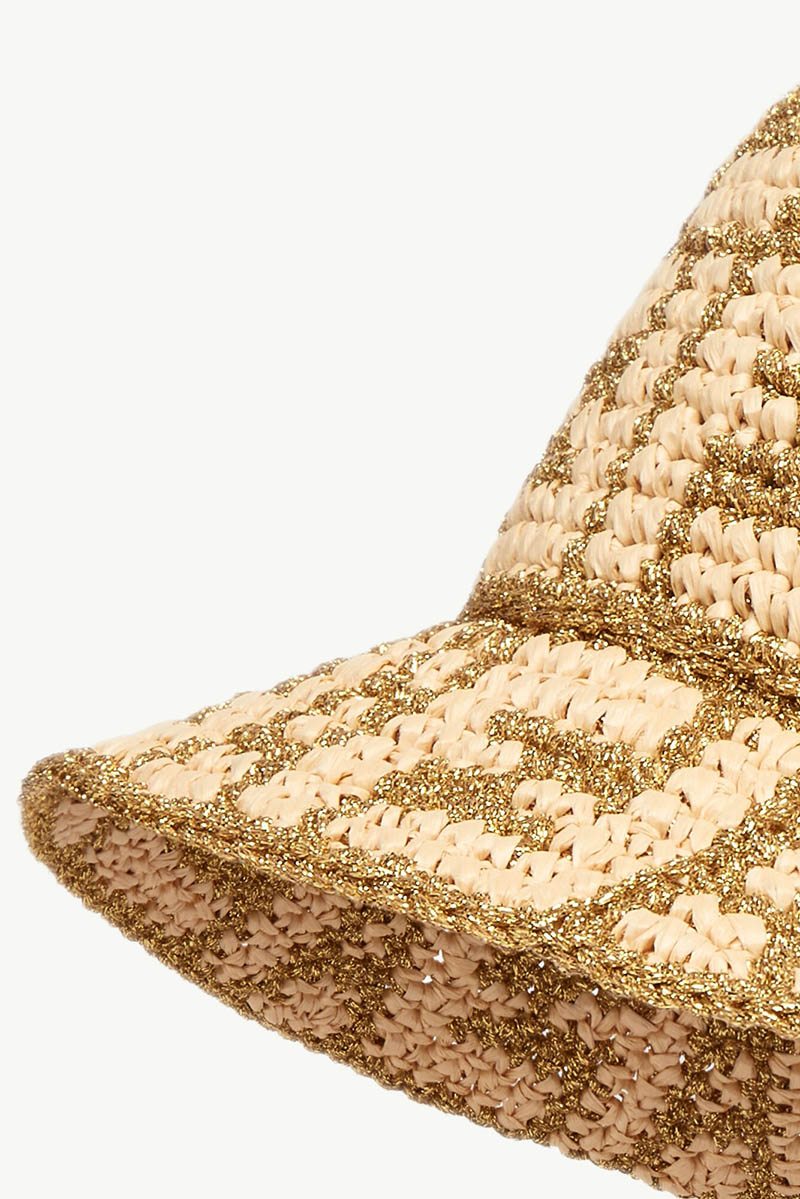 FENDI All Over FF Logo Bucket Hat in Natural/Gold Raffia 1