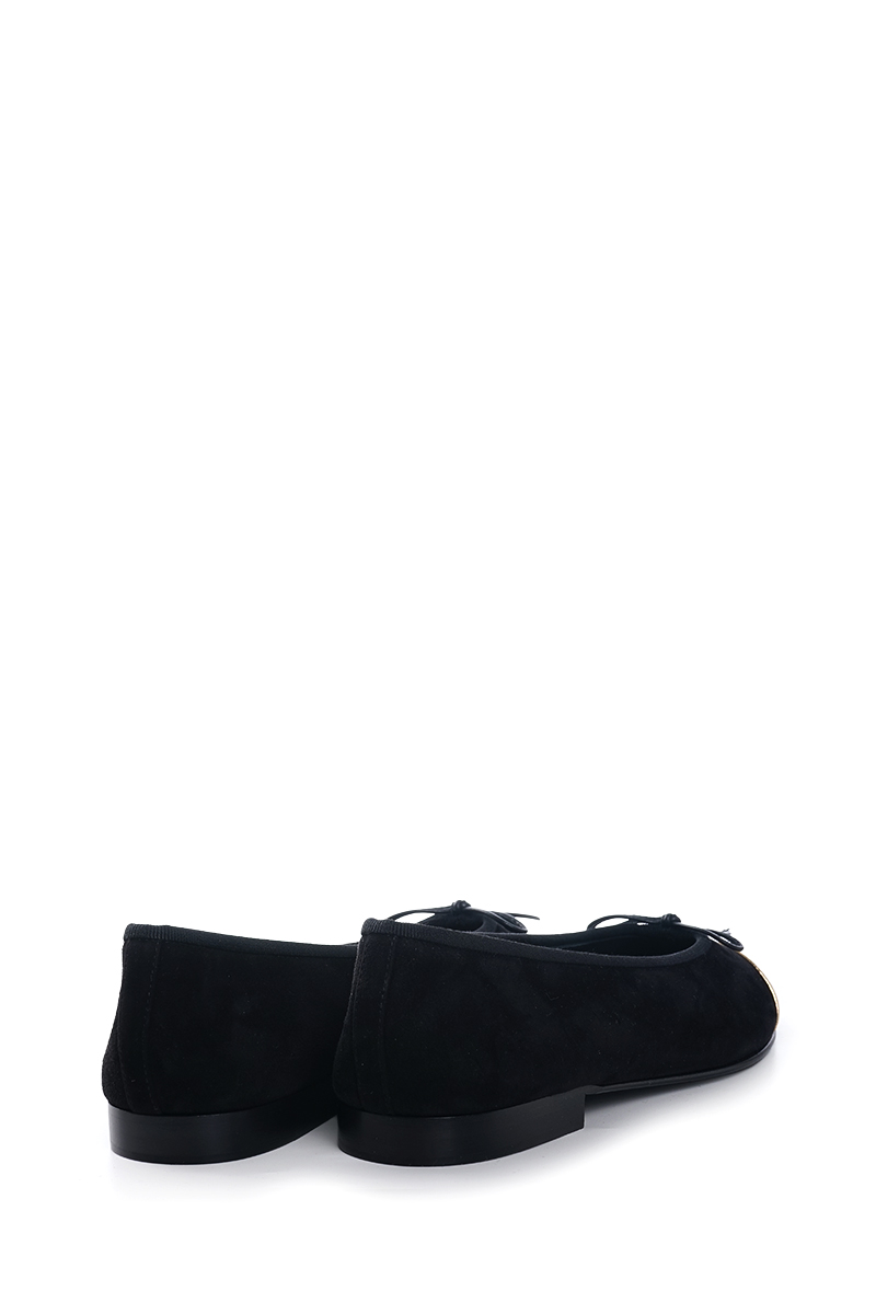 CHANEL Women CC Cap Toe Ballerina Flat in Black/Gold Crackled Laminated Suede Calfskin 1