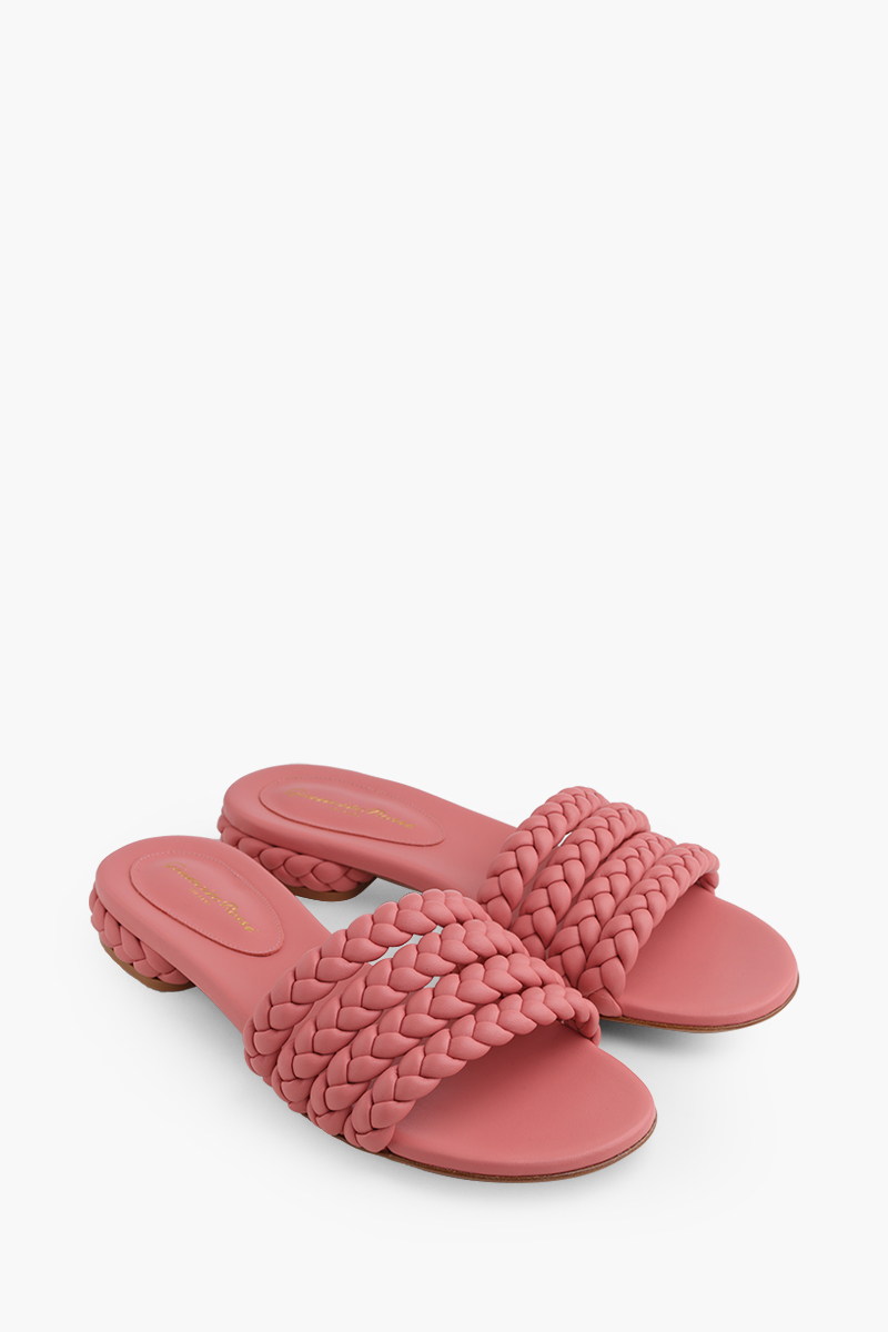 GIANVITO ROSSI Ischia Mules 20mm in Pink Braided Nappa Leather 1