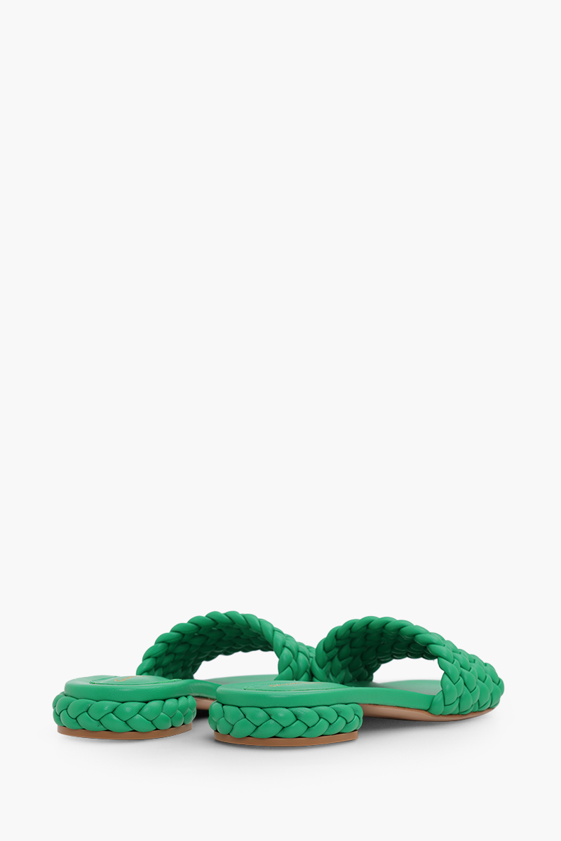 GIANVITO ROSSI Ischia Mules 20mm in Green Braided Nappa Leather 2