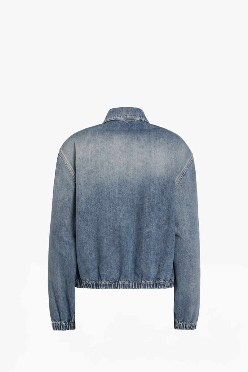 PRADA Women Triangle Logo Denim Jacket in Light Blue Cotton 1