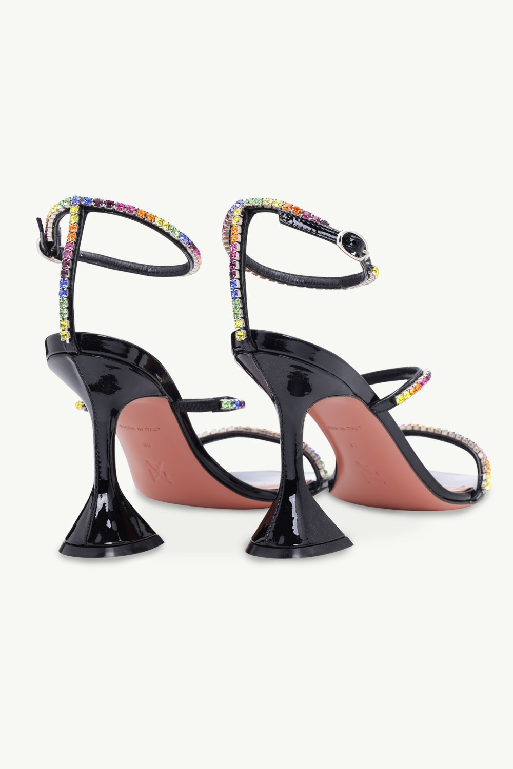 AMINA MUADDI Women Gilda Ankle Strap Sandlas 95mm in Black Patent with Multicolor Crystals 2