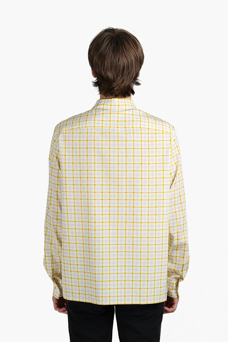LOEWE Men Anagram Stamp Check Long Sleeves Shirt in Yellow/Lilac Silk x Cotton 1