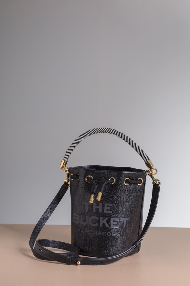 MARC JACOBS Embossed Logo Bucket Bag in Black Leather 0