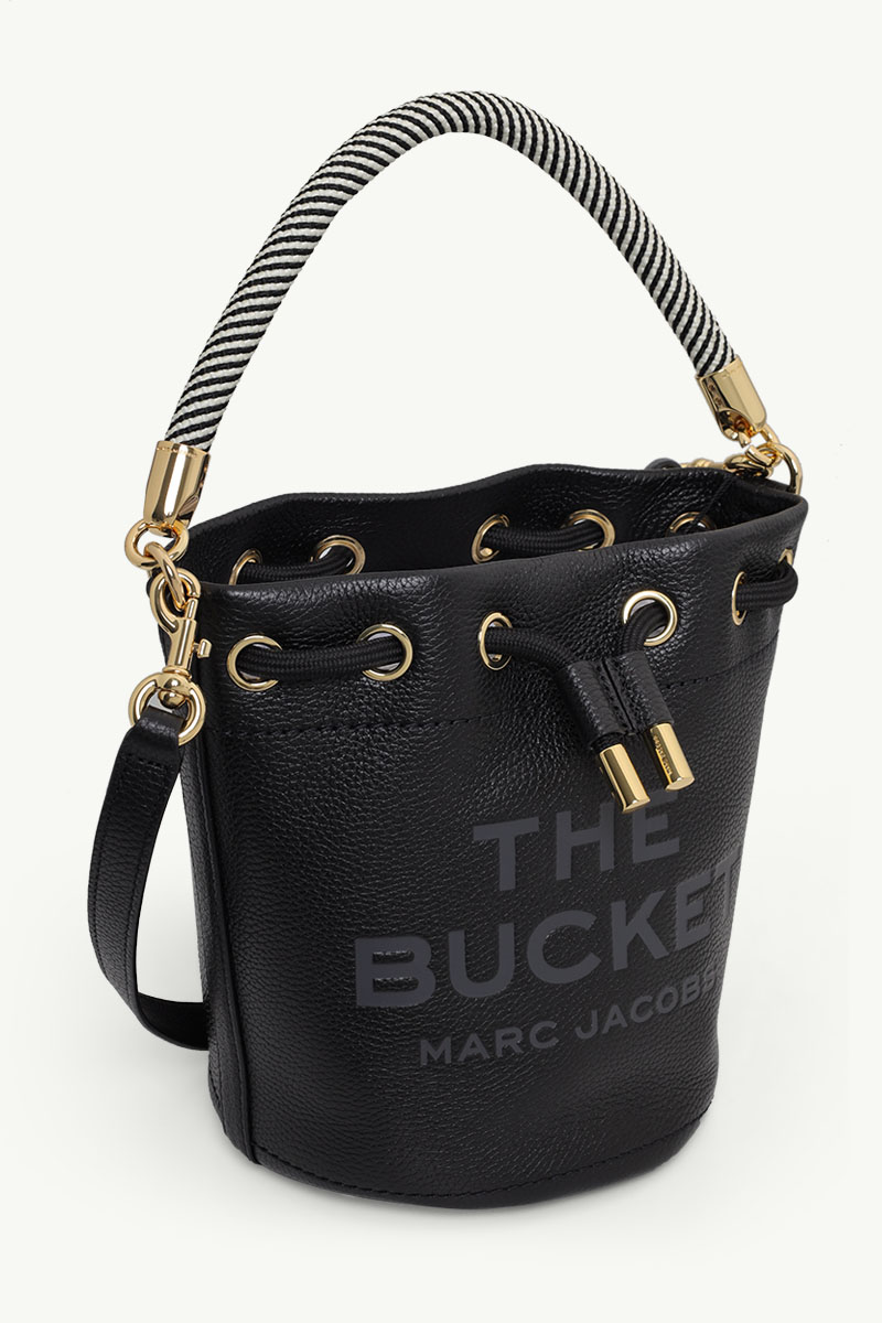 MARC JACOBS Embossed Logo Bucket Bag in Black Leather 3