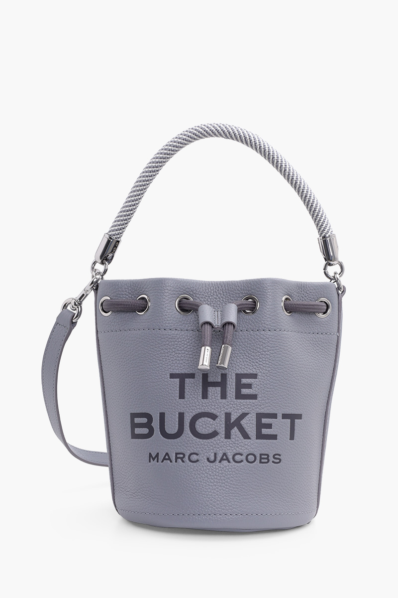 MARC JACOBS Embossed Logo Bucket Bag in Wolf Grey Leather 0