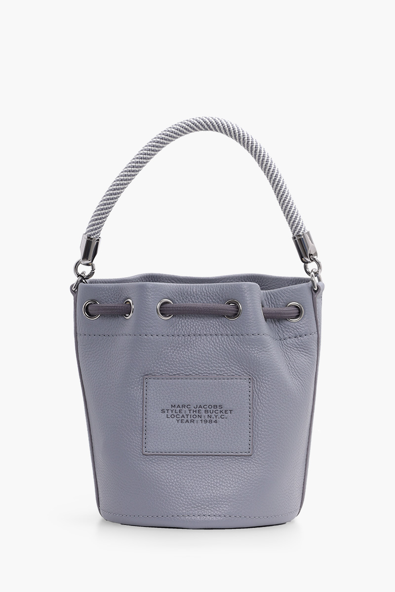 MARC JACOBS Embossed Logo Bucket Bag in Wolf Grey Leather 1