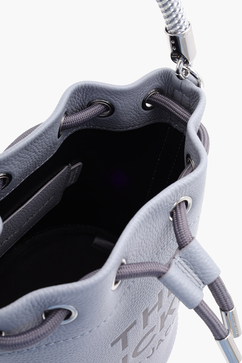 MARC JACOBS Embossed Logo Bucket Bag in Wolf Grey Leather 3