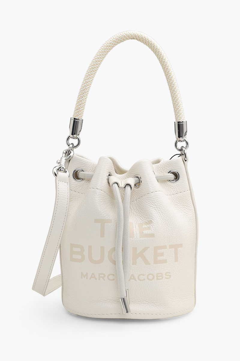 MARC JACOBS Embossed Logo Bucket Bag in Cotton/Silver Leather 0