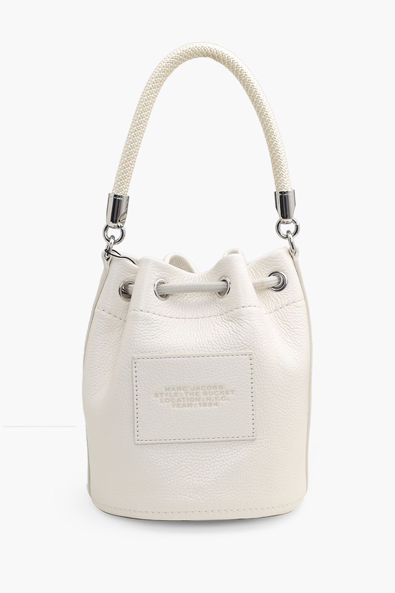 MARC JACOBS Embossed Logo Bucket Bag in Cotton/Silver Leather 1