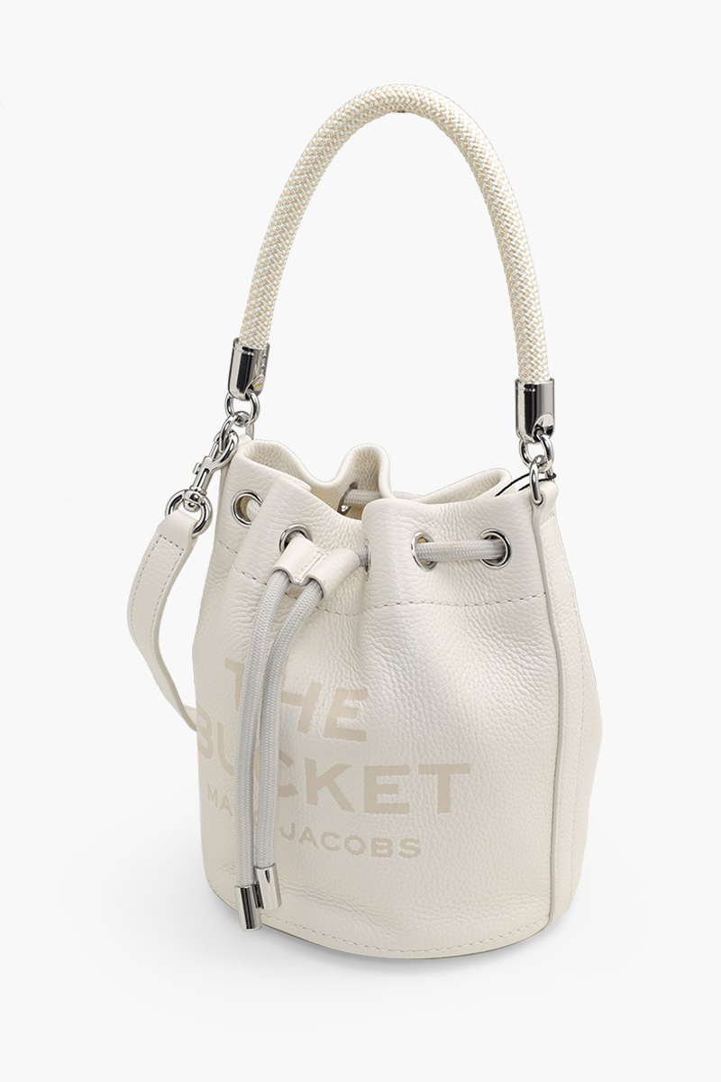 MARC JACOBS Embossed Logo Bucket Bag in Cotton/Silver Leather 2