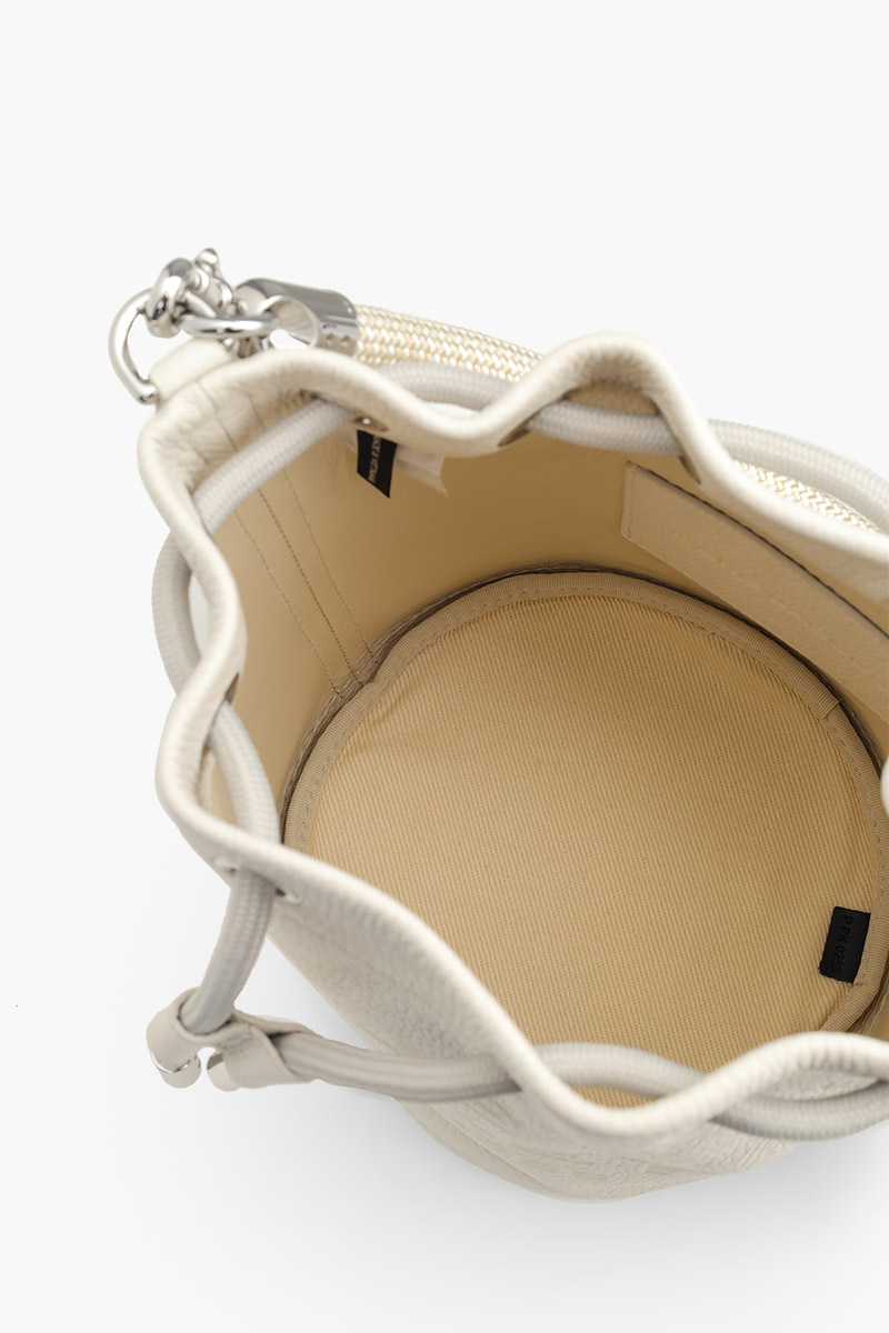 MARC JACOBS Embossed Logo Bucket Bag in Cotton/Silver Leather 3