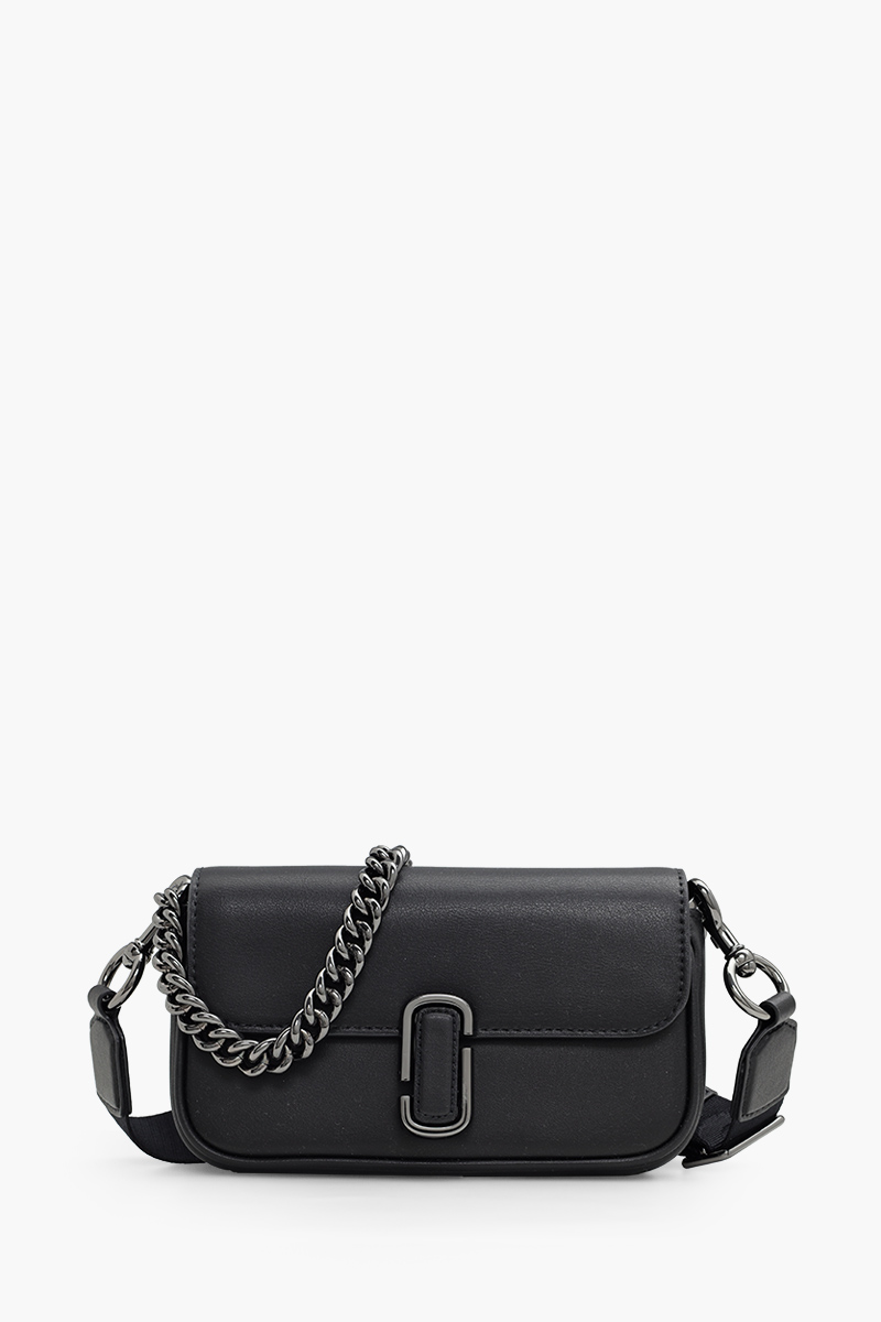 MARC JACOBS The J Marc Mini Shoulder Bag in Black/Gunmetal with Removable Chain and Webbing Strap 0