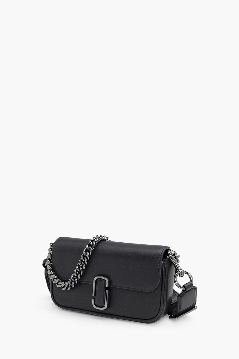 MARC JACOBS The J Marc Mini Shoulder Bag in Black/Gunmetal with Removable Chain and Webbing Strap 2