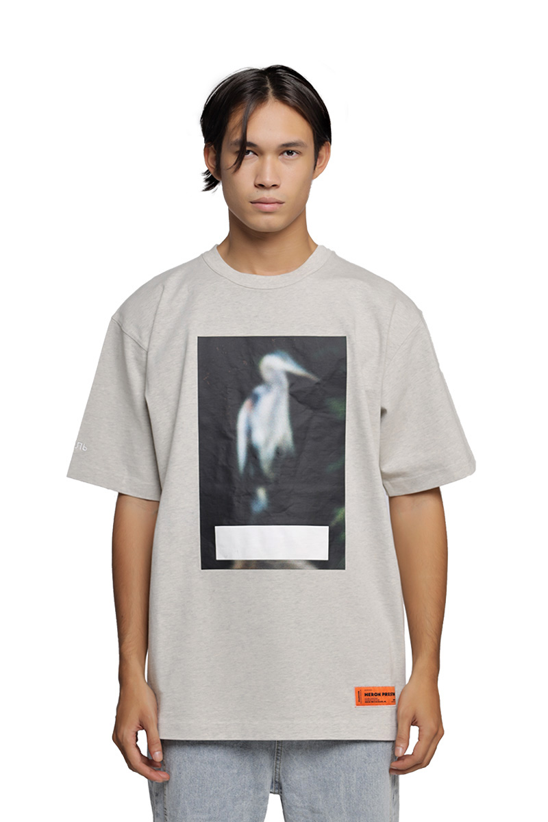 HERON PRESTON Men Censored Heron Oversized T-Shirt in Grey Melange 0