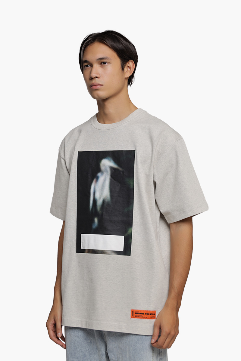 HERON PRESTON Men Censored Heron Oversized T-Shirt in Grey Melange 2