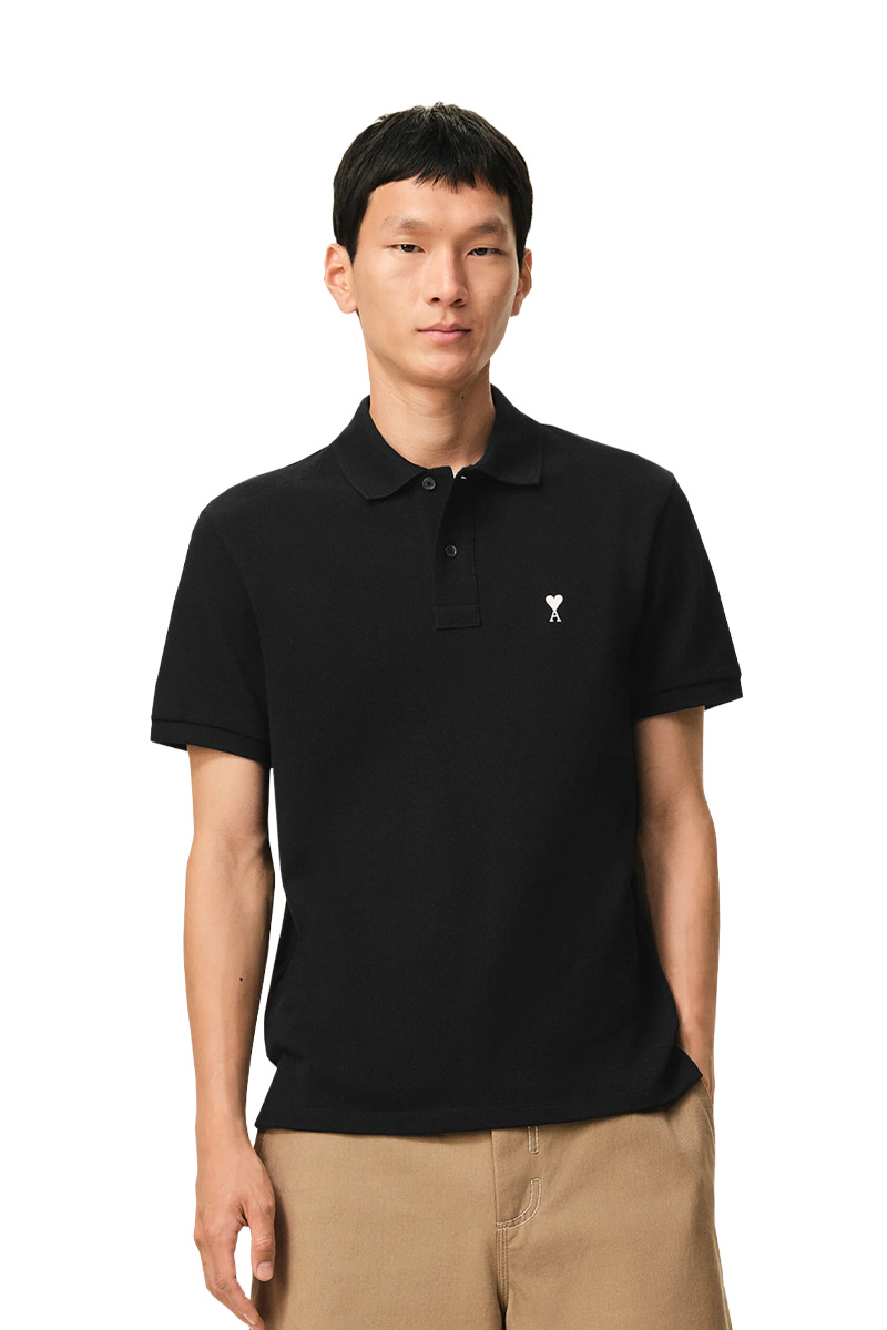 AMI Men De Coeur Short Sleeves Polo Shirt in Black/White Cotton 1