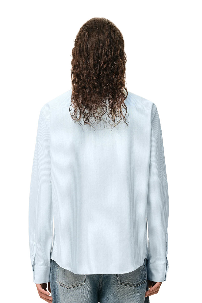 AMI Men Ami De Coeur Button Down Striped Oxford Shirt in Sky Blue/Natural White Cotton 2