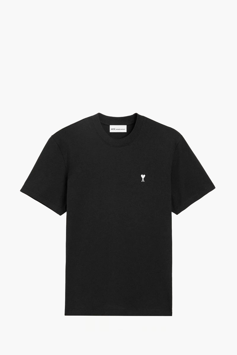AMI Men Embroidered Black Ami De Coeur T-Shirt in Black/White Cream Cotton 0