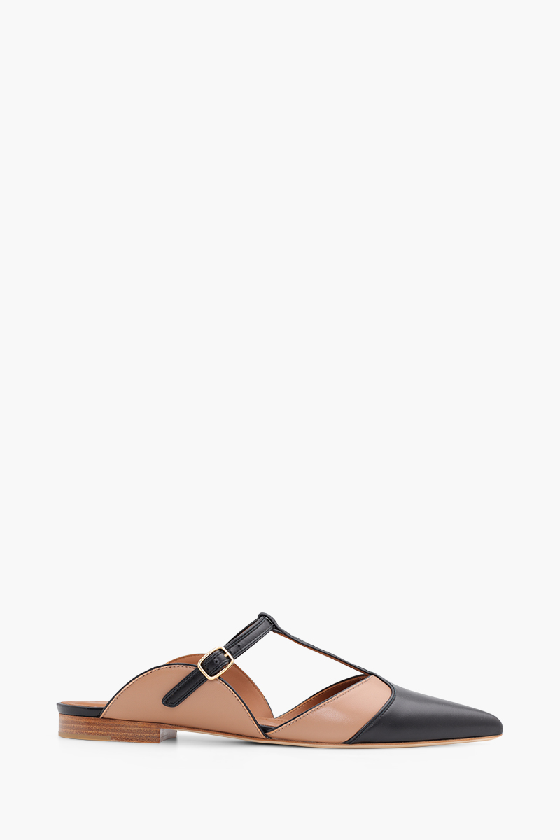 MALONE SOULIERS Imogen Flat Mules in Black/Nude 0