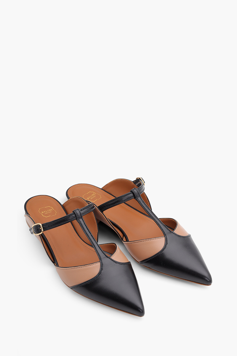 MALONE SOULIERS Imogen Flat Mules in Black/Nude 1