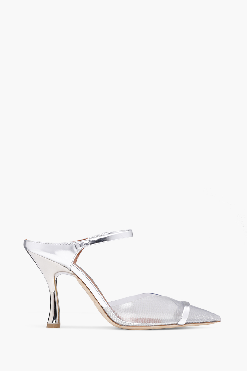 MALONE SOULIERS Iona Mules PVC 90mm in Silver/Silver 0