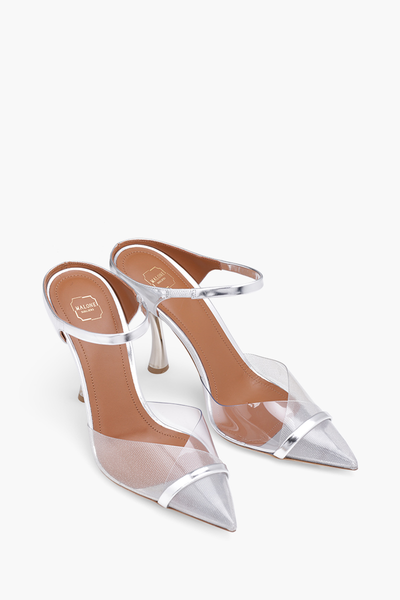 MALONE SOULIERS Iona Mules PVC 90mm in Silver/Silver 1