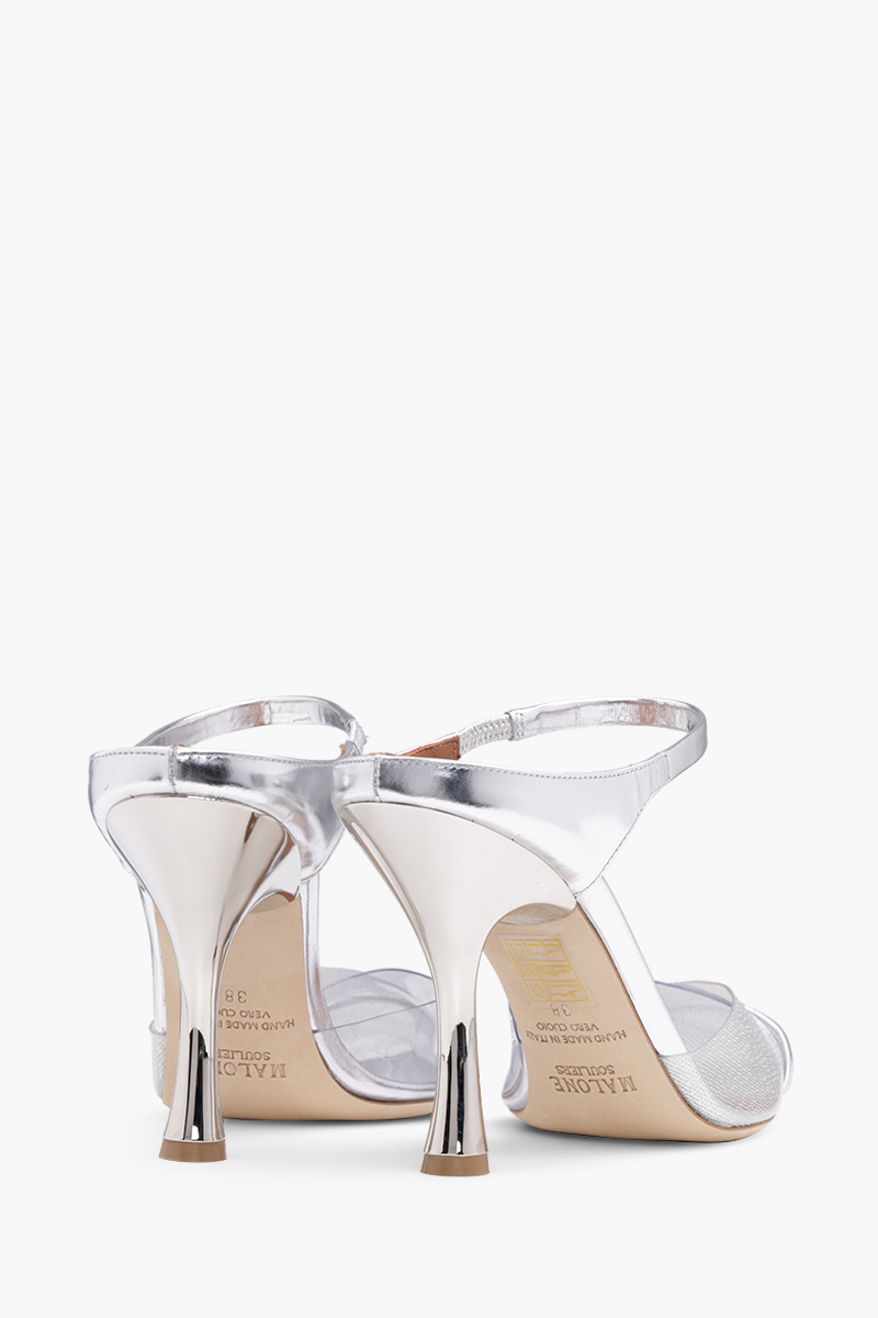 MALONE SOULIERS Iona Mules PVC 90mm in Silver/Silver 2