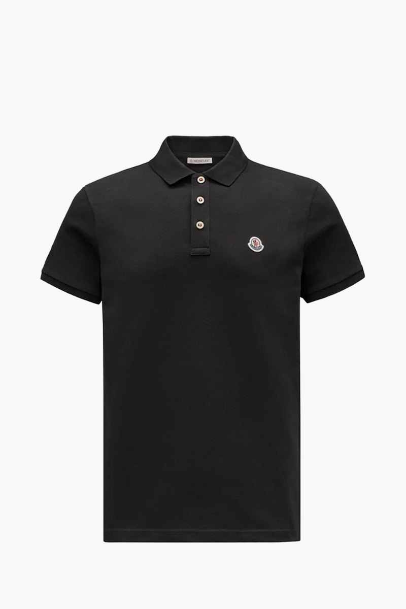 MONCLER Men Logo Patch Polo Shirt in Black Cotton Piquet 0